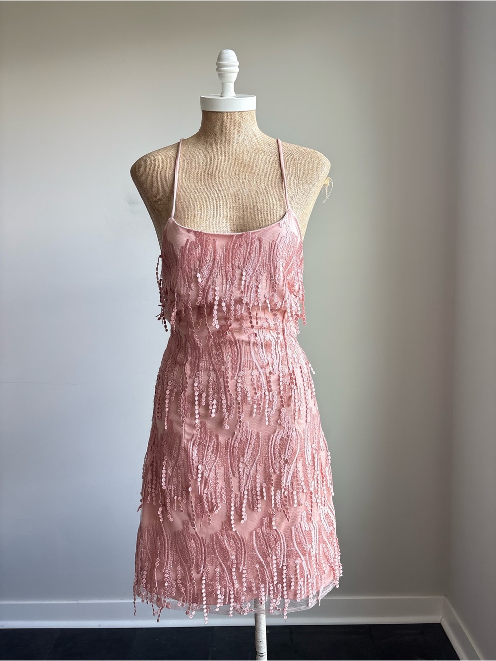 Lulus Making Magic Blush Pink Fringe Lace-Up Mini Dress LARGE - Picture 5 of 10